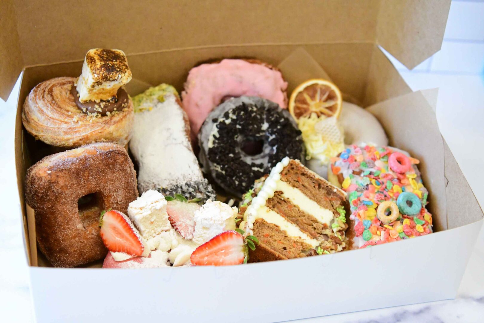 box full of delicious donuts